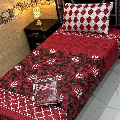 4 Pcs Cotton Salonica Printed Single Bedsheet