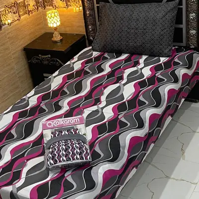 4 Pcs Cotton Salonica Printed Single Bedsheet