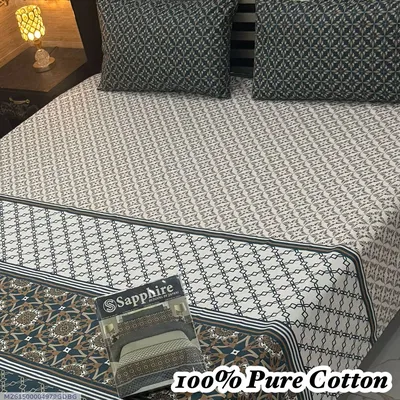 100% Pure Cotton Printed Bedsheet Set Double Bed thumbnail 1