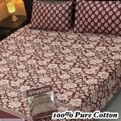 100% Pure Cotton Maroon Floral Double Bedsheet Set