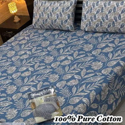 3 Pcs Cotton Printed Double Bedsheet thumbnail 1