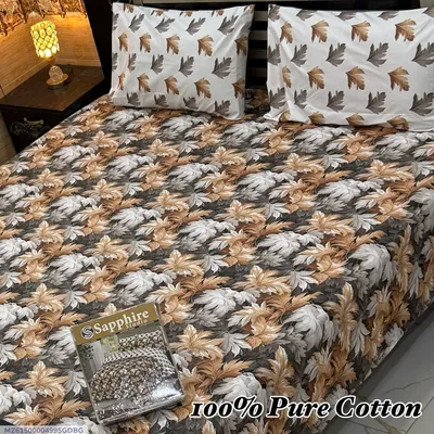 3 Pcs Cotton Printed Double Bedsheet thumbnail 1