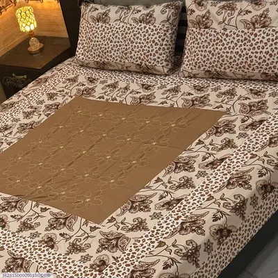 Brown Patchwork Cotton Bedsheet Set for Double Bed thumbnail 1