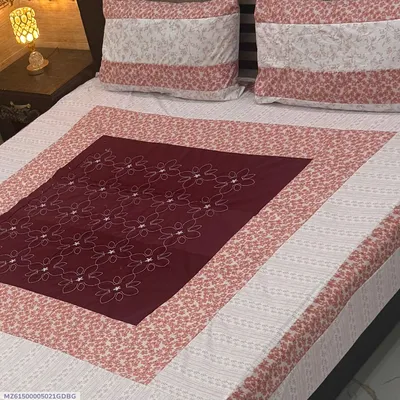 Maroon Patchwork Cotton Bedsheet Set for Double Bed thumbnail 1