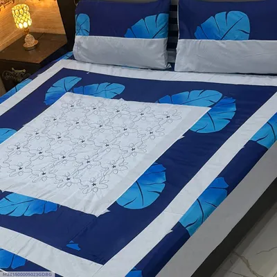 Blue Patchwork Cotton Bedsheet Set for Double Bed thumbnail 1