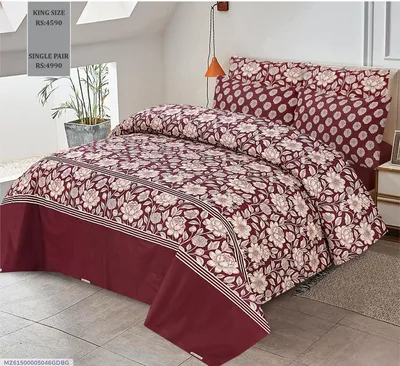 Maroon Printed Cotton Double Bedsheet Set 3 Pcs