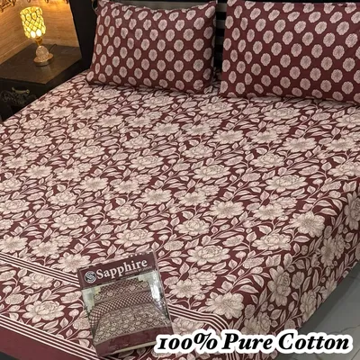 Maroon Printed Cotton Double Bedsheet Set 3 Pcs thumbnail 2
