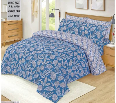 Turquoise Printed Cotton Bedsheet Set for Double Bed thumbnail 1