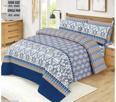 Cotton Printed Bedsheet Set Double Bed Purple 3 Pcs thumbnail 1