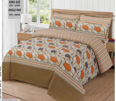 Cotton Printed King Size Bedsheet Set Off White 3 Pcs thumbnail 1