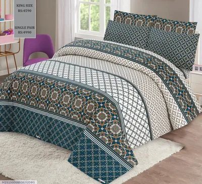 Double Bed Cotton Printed Bedsheet Set with Pillow Covers thumbnail 1