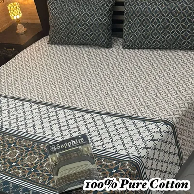 Double Bed Cotton Printed Bedsheet Set with Pillow Covers thumbnail 2