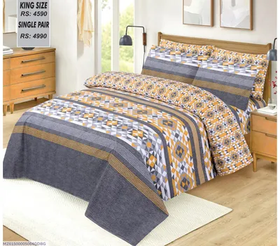 Cotton Printed King Size Bedsheet Set Yellow thumbnail 1