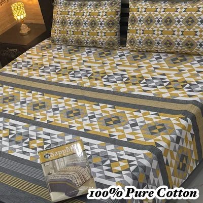 Cotton Printed King Size Bedsheet Set Yellow thumbnail 2
