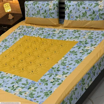 Double Bedsheet Yellow Patchwork Cotton 3 Pcs thumbnail 1