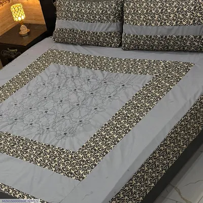 Double Bedsheet Set Grey Cotton Patchwork 3 Pcs thumbnail 1