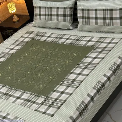 3 Pcs Cotton Sotton Patchwork Double Bedsheet thumbnail 1