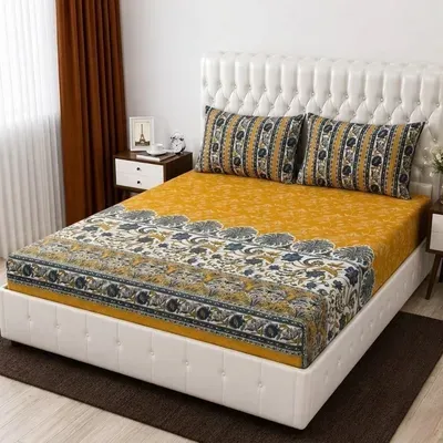 3 Pcs Cotton Salonica Printed Double Bedsheet