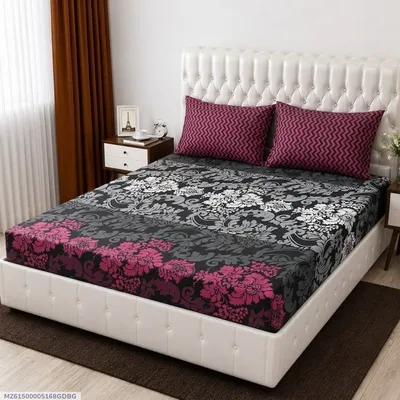 3 Pcs Cotton Salonica Printed Double Bedsheet