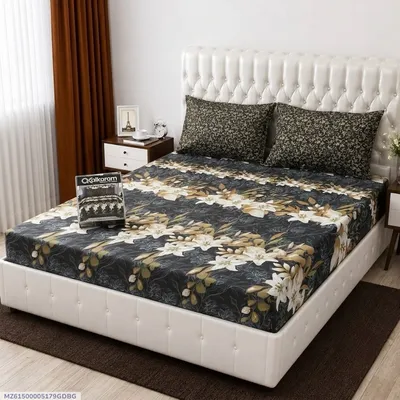 3 Pcs Cotton Salonica Printed Double Bedsheet