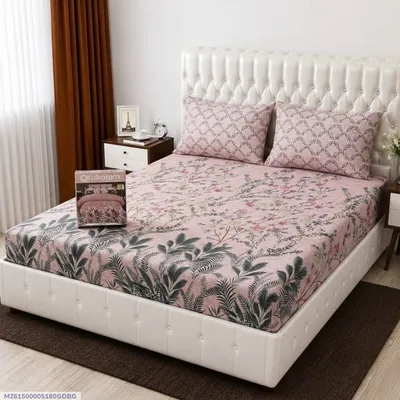 3 Pcs Cotton Salonica Printed Double Bedsheet