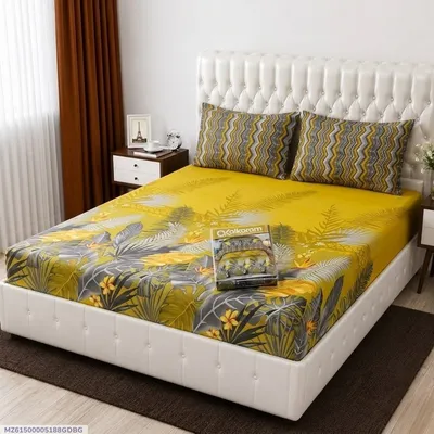 3 Pcs Cotton Salonica Printed Double Bedsheet