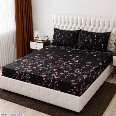 3 Pcs Cotton Salonica Printed Double Bedsheet thumbnail 1