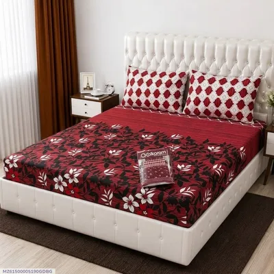 3 Pcs Cotton Salonica Printed Double Bedsheet