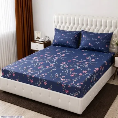 3 Pcs Cotton Salonica Printed Double Bedsheet
