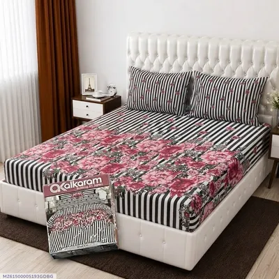 3 Pcs Cotton Salonica Printed Double Bedsheet thumbnail 1