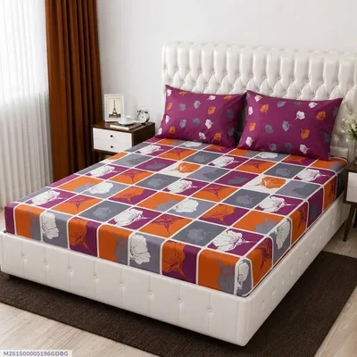 3 Pcs Cotton Salonica Printed Double Bedsheet thumbnail 1