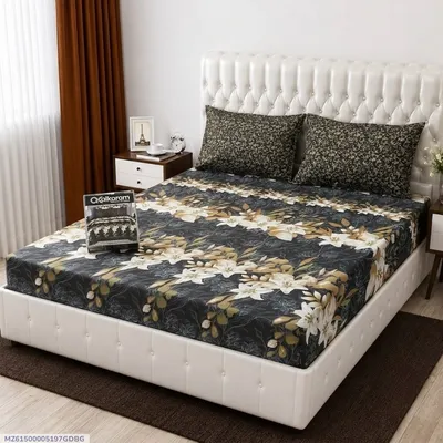 3 Pcs Cotton Salonica Printed Double Bedsheet