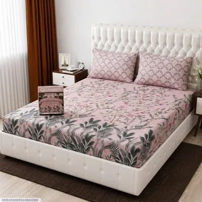 3 Pcs Cotton Salonica Printed Double Bedsheet
