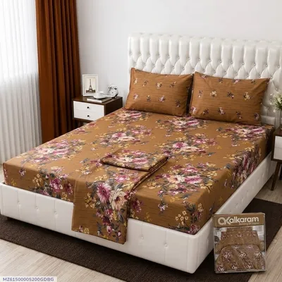 3 Pcs Cotton Salonica Printed Double Bedsheet