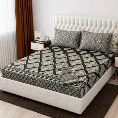 3 Pcs Cotton Salonica Printed Double Bedsheet