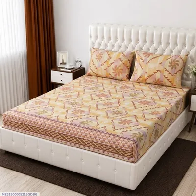 3 Pcs Cotton Printed Double Bedsheet thumbnail 1