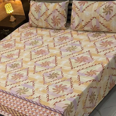 3 Pcs Cotton Printed Double Bedsheet thumbnail 2
