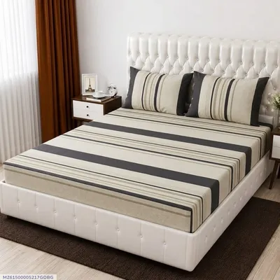 3 Pcs Cotton Printed Double Bedsheet thumbnail 1