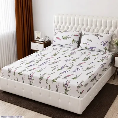 3 Pcs Cotton Printed Double Bedsheet thumbnail 1