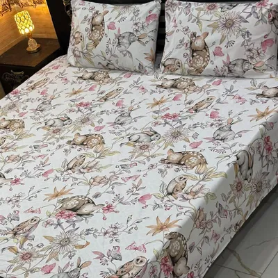 3 Pcs Cotton Printed Double Bedsheet thumbnail 2