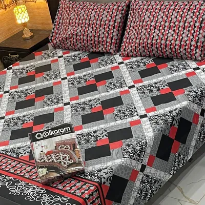 3 Pcs Cotton Salonica Printed Double Bedsheet thumbnail 2