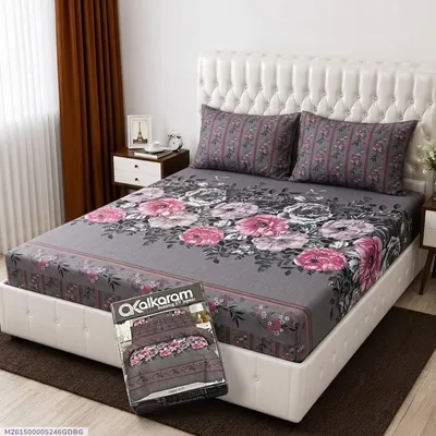3 Pcs Cotton Salonica Printed Double Bedsheet