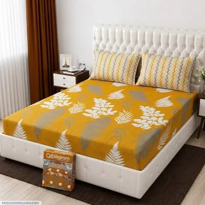 3 Pcs Cotton Salonica Printed Double Bedsheet