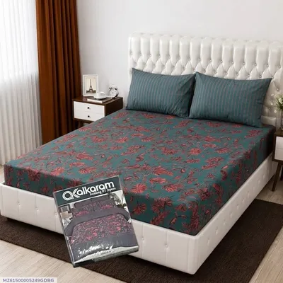 3 Pcs Cotton Salonica Printed Double Bedsheet