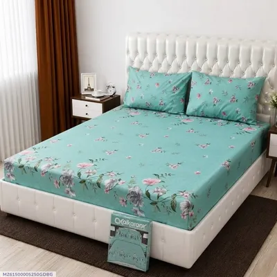 3 Pcs Cotton Salonica Printed Double Bedsheet