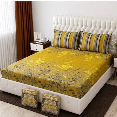 3 Pcs Cotton Salonica Printed Double Bedsheet thumbnail 2