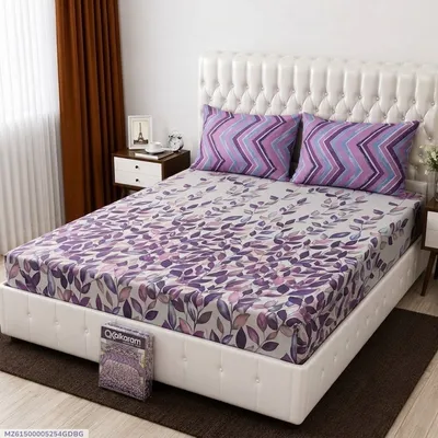 3 Pcs Cotton Salonica Printed Double Bedsheet