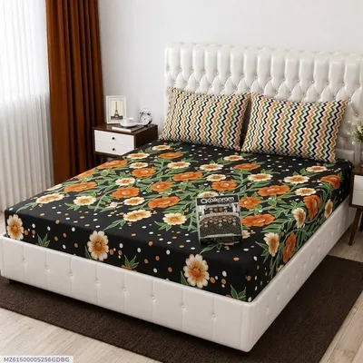 3 Pcs Cotton Salonica Printed Double Bedsheet
