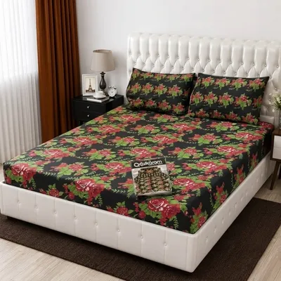 3 Pcs Cotton Salonica Printed Double Bedsheet thumbnail 2