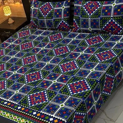 3 Pcs Cotton Sotton Printed Double Bedsheet